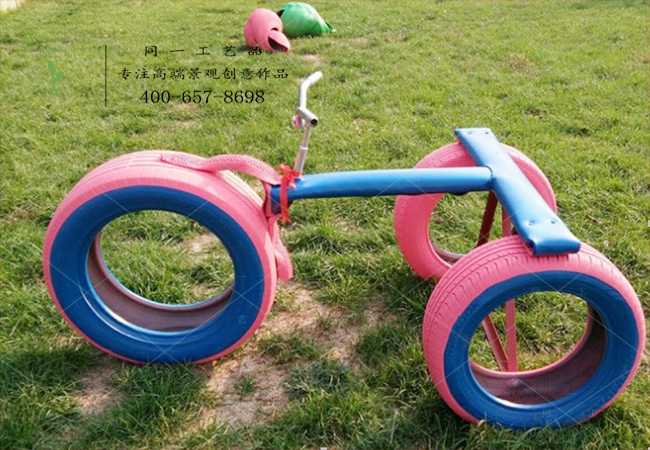 轮胎工艺品小三轮车造型